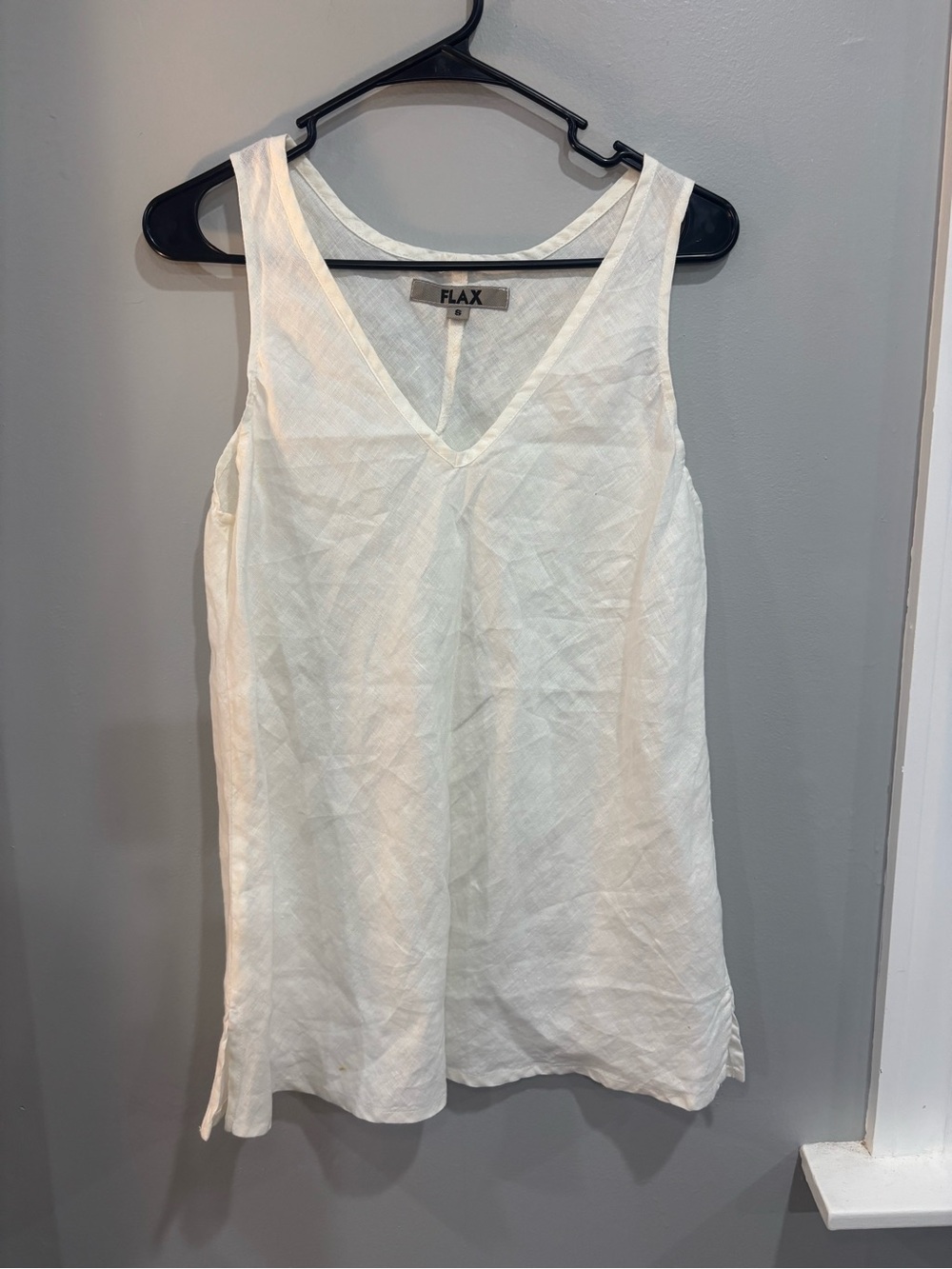 Flax Womens Tank Top V Neck Sleeveless White Size S 100% Linen